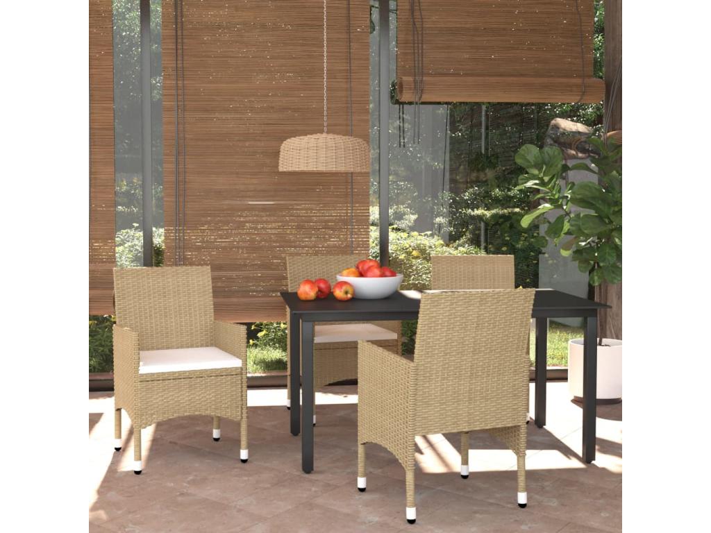Ensemble à manger de jardin et coussins 5 pcs Poly rotin Beige 75288EMHL