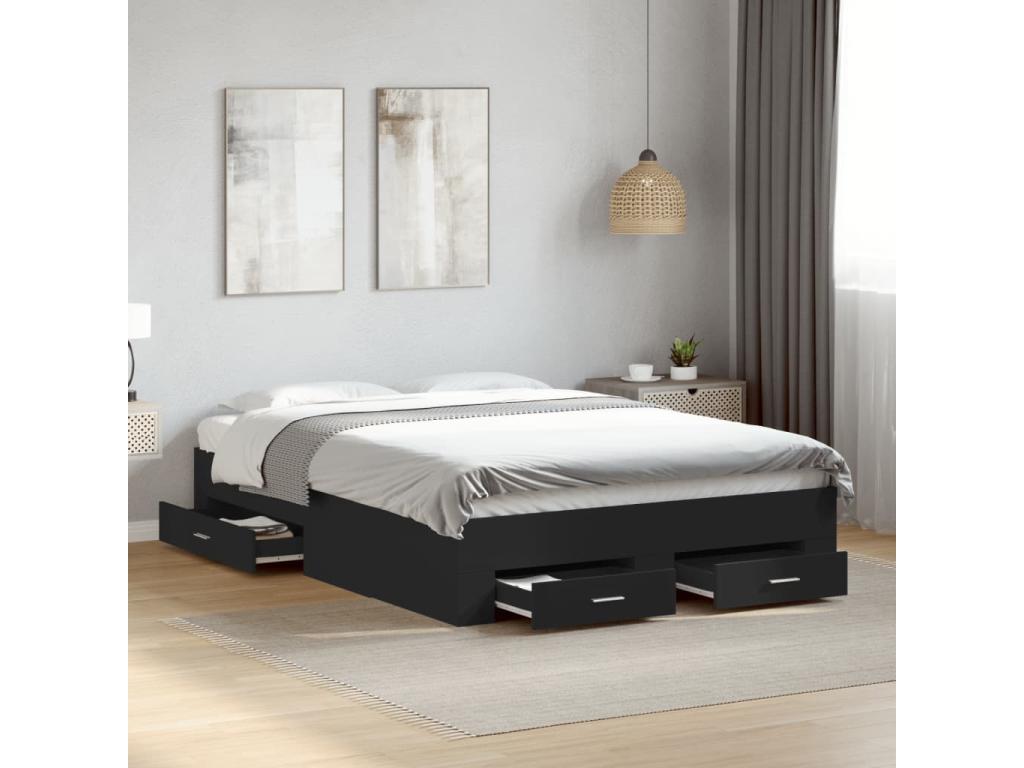 Cadre de lit avec tiroirs noir 120x200 cm bois d'ingénierie 71736QNNU