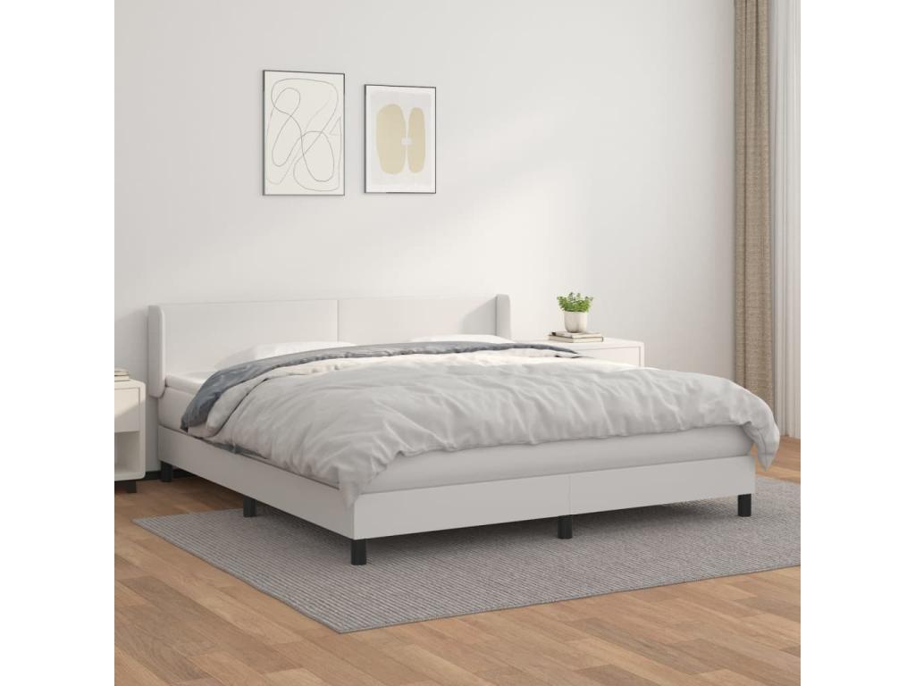 Lit à sommier tapissier avec matelas Blanc 160x200cm Similicuir 48915OBHS
