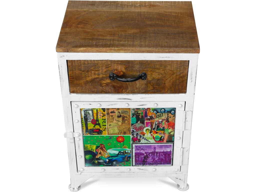 Table de nuit imprimée - Bois - Calmetop Blanc 60647LSNV