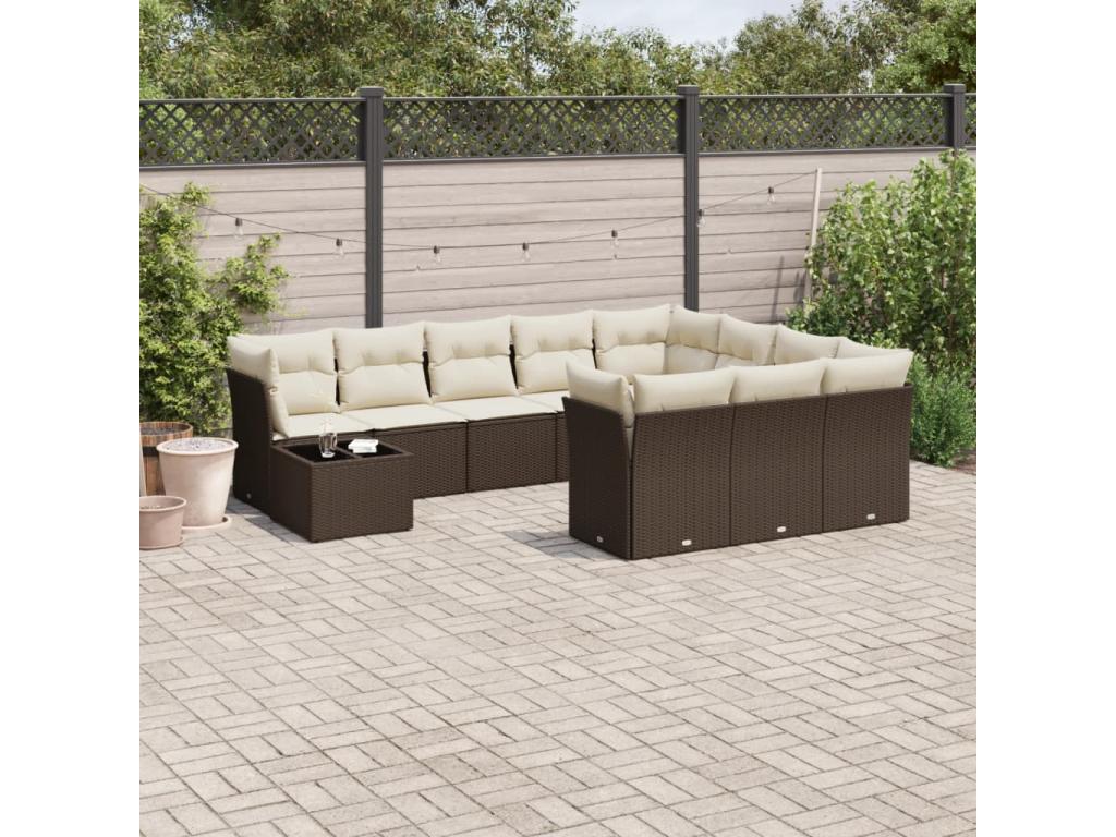 Salon de jardin et coussins 11 pcs marron résine tressée 45441GHKA