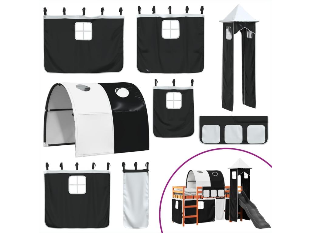 Lit mezzanine enfants et tour blanc/noir 90x200 cm pin massif 35478FQPR