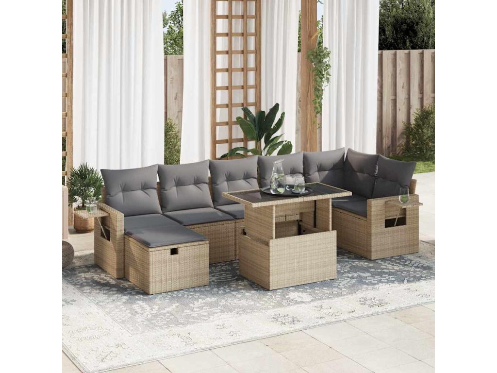 Salon de jardin avec coussins 8 pièces beige résine tressée 55132FQAX