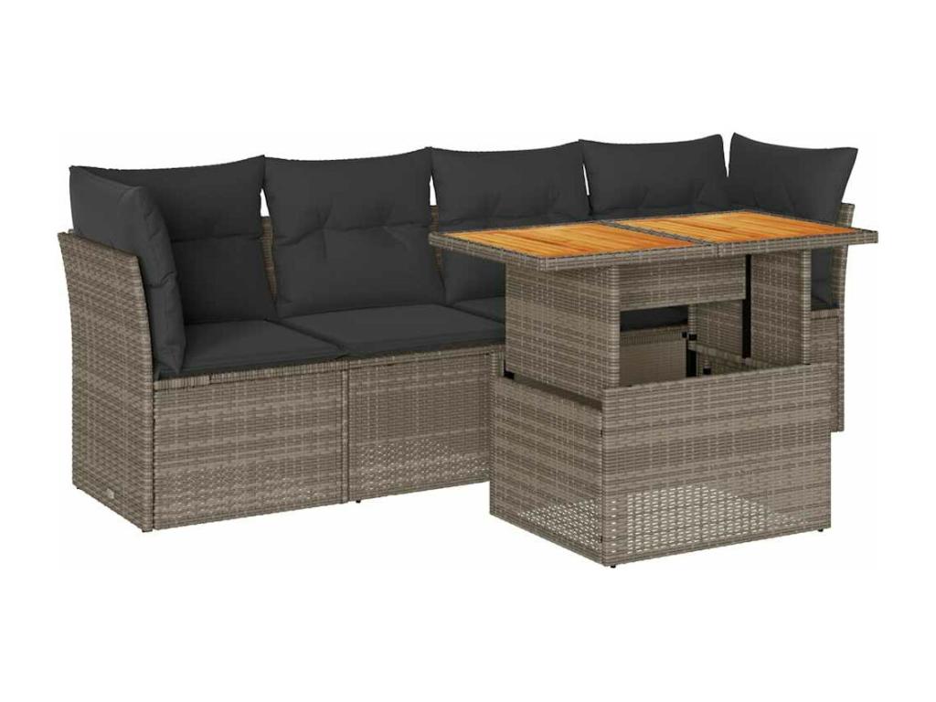 Salon de jardin 5 pièces avec coussins gris résine tressée 63531BRYO