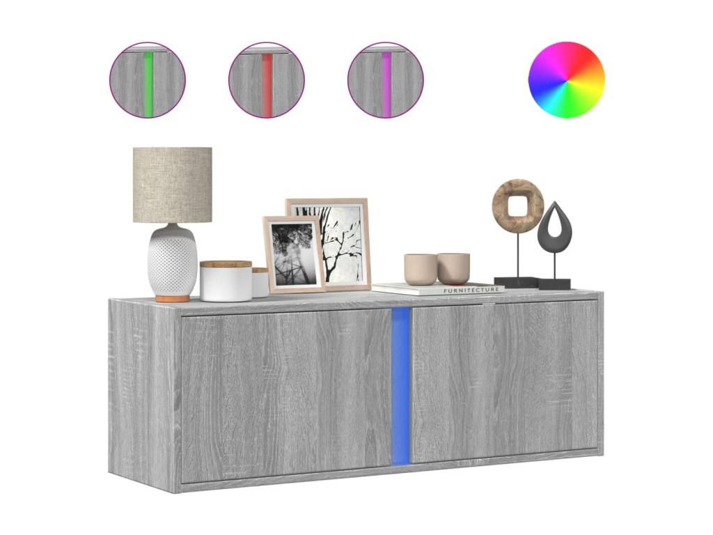 Meuble TV mural avec Artvivrestoreères LED Artvivrestore gris 100x31x35 cm 90801YBLO