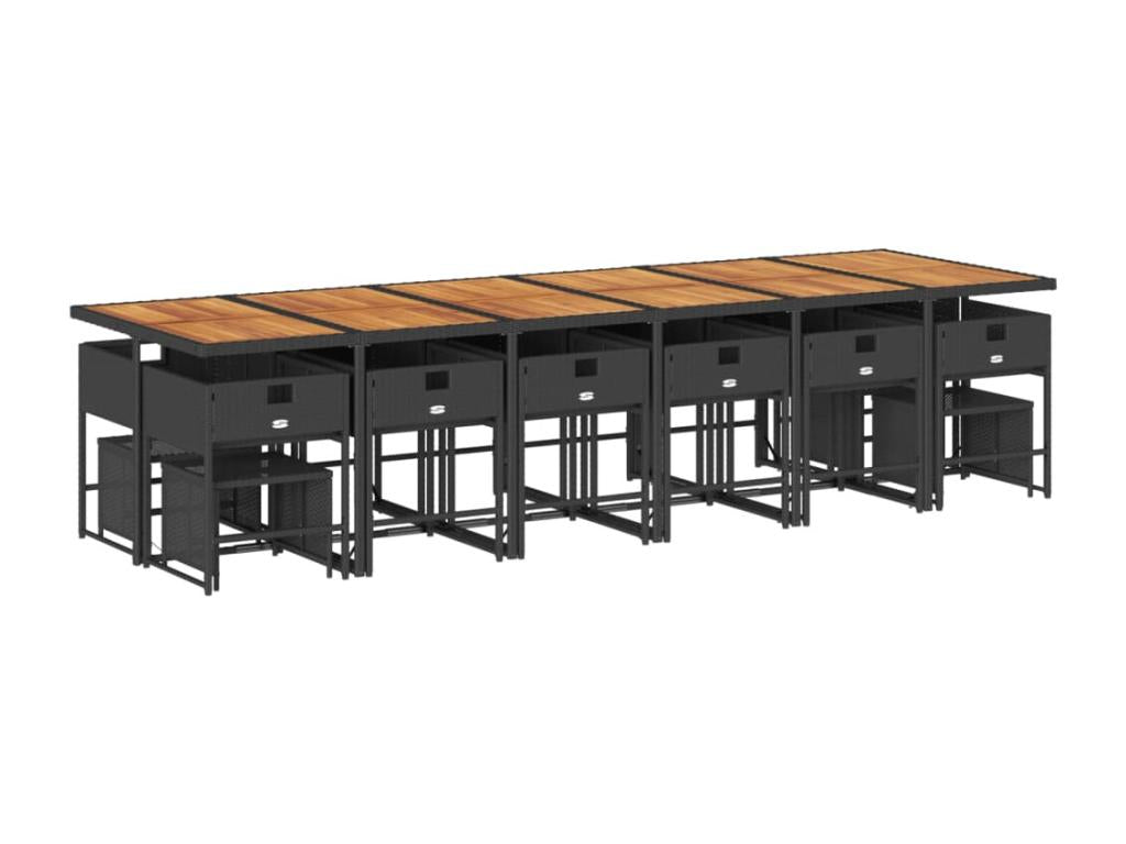 Ensemble à manger de jardin 17 pièces coussins noir résine tressée 14478QRDN