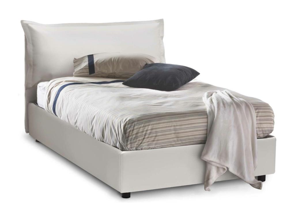 Lit double Calmetop Lit coffre avec revêtement en éco-cuir Made in Italy Ouverture frontale avec matelas 120x190 cm inclus Blanc 21764CHIM