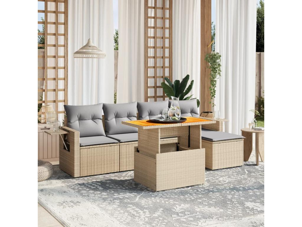 Salon de jardin avec coussins 6 pièces beige résine tressée 19339HGRD