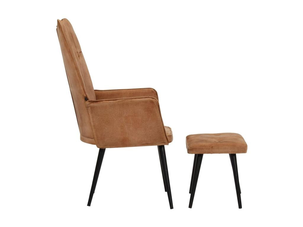 Fauteuil à oreilles avec repose-pied Marron Toile 07309GSOP