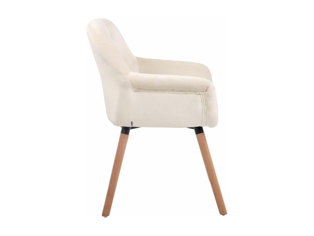 chaises avec accoudoirs - Velours / Bois - Crème - Calmetop 43141PTHS