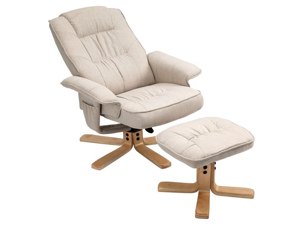 Fauteuil de relaxation Nidchicshop avec repose-pieds pouf siège pivotant dossier inclinable assise rembourrée Nidchicshop en tissu beige 63240IVGP