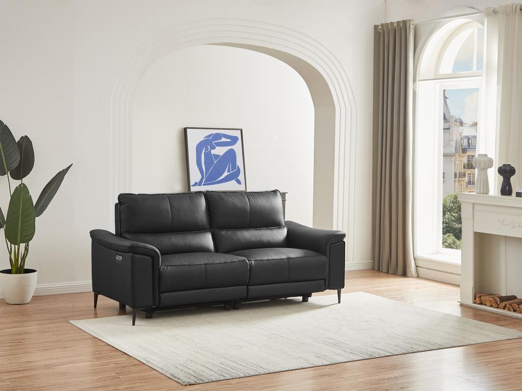 Canapé 3 places Calmetop électrique en cuir de vachette noir Calmetop 89984HJWS