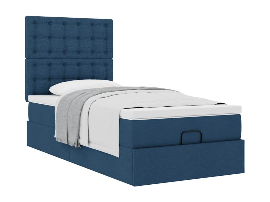 Cadre de lit ottoman avec matelas bleu 90x190 cm tissu 44052VVTB