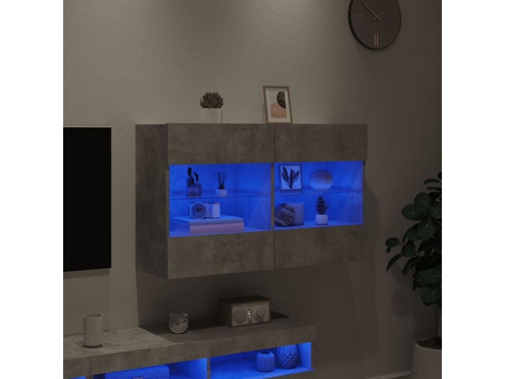 Meuble TV mural avec Nidchicshopères LED gris béton 98,5x30x60,5 cm 94039WTVY