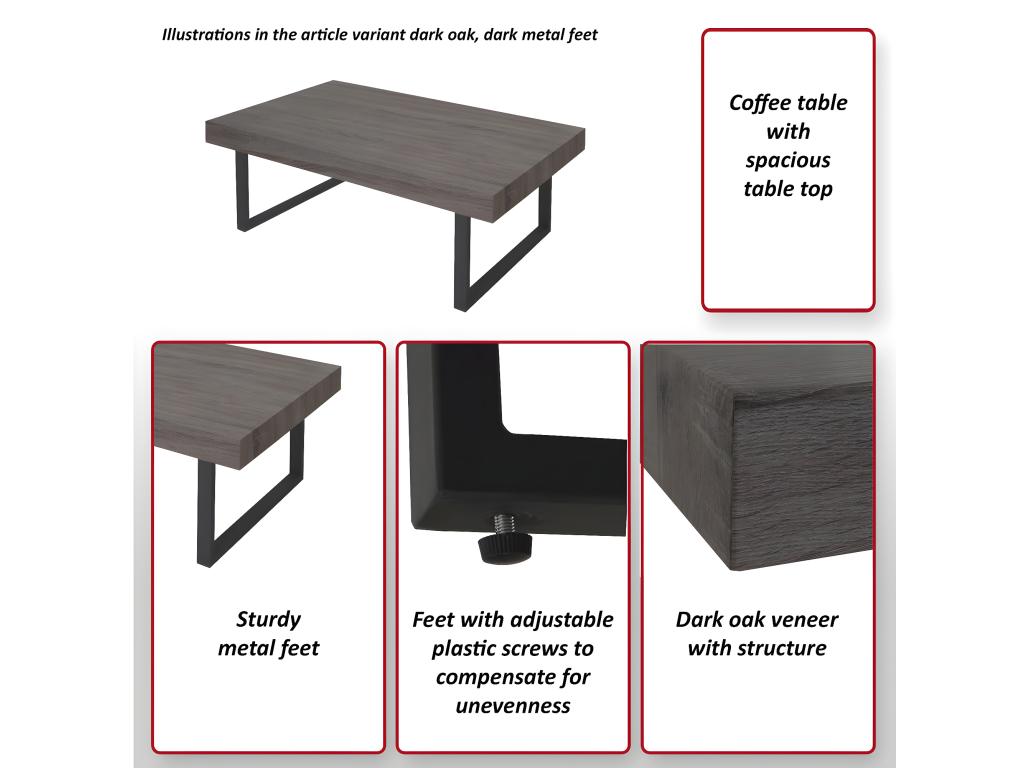 Table basse Calmetop T576 chêne pieds métalliques clairs 52429TLSQ