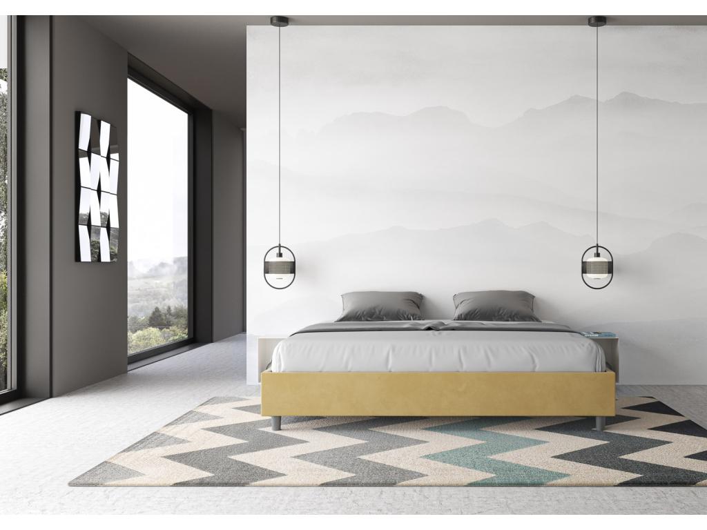 Lit sans sommier rembourré 180x200 microfibre ocre Calmetop 38284BFUJ