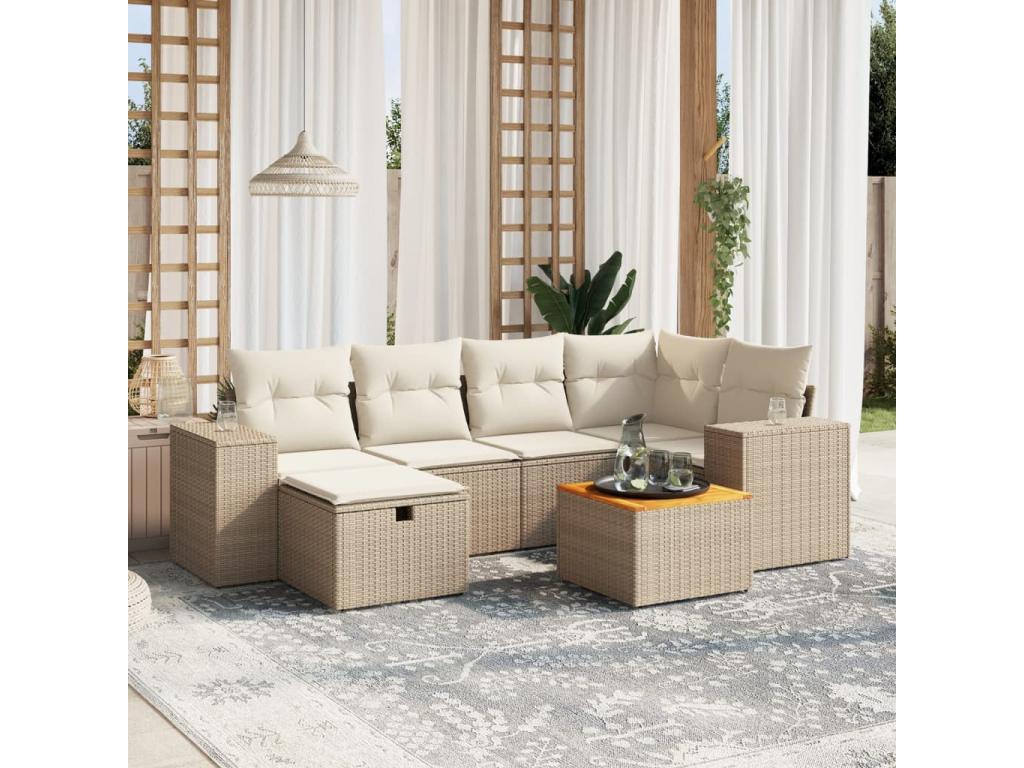 Salon de jardin avec coussins 7 pcs beige résine tressée 47478TFVW