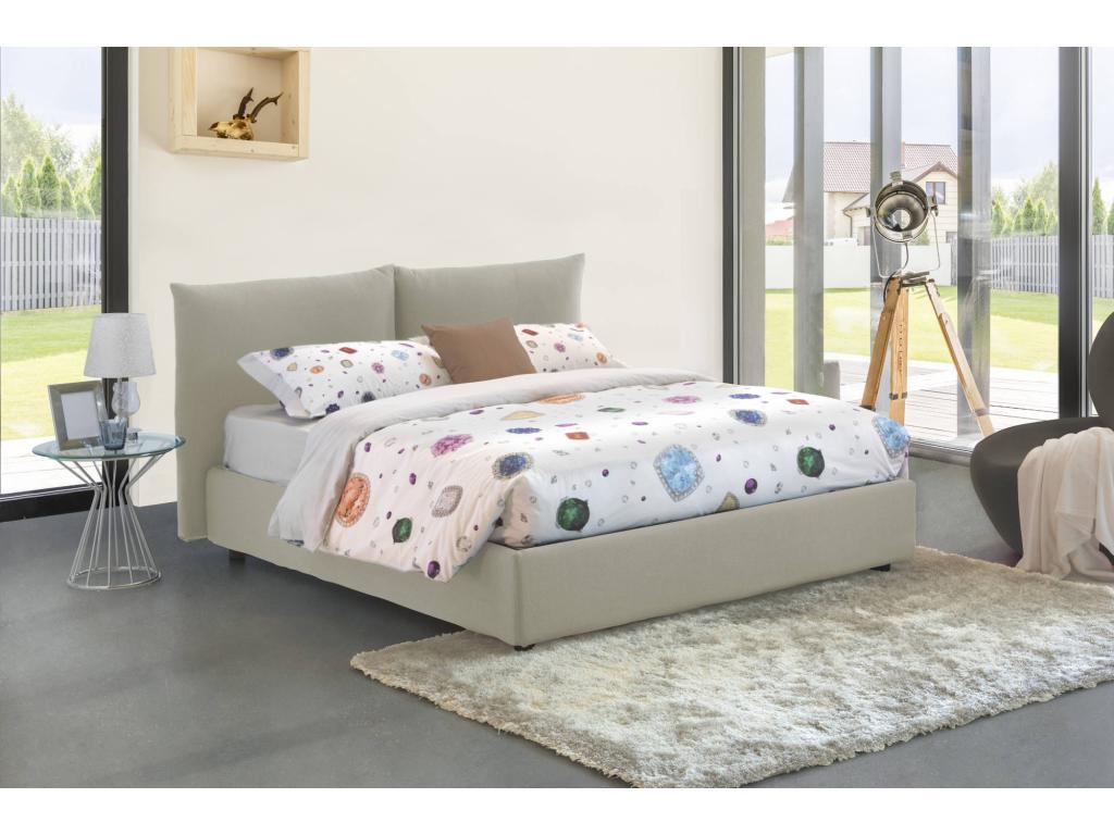 Lit double Nidchicshop Lit coffre avec revêtement en tissu Made in Italy Ouverture frontale avec matelas 160x200 cm inclus Beige 99665KHJA