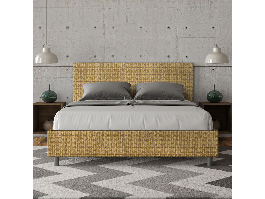 Lit avec sommier rembourré 160x190 tissu Labirinto 06 jaune Calmetop 38077YMBH