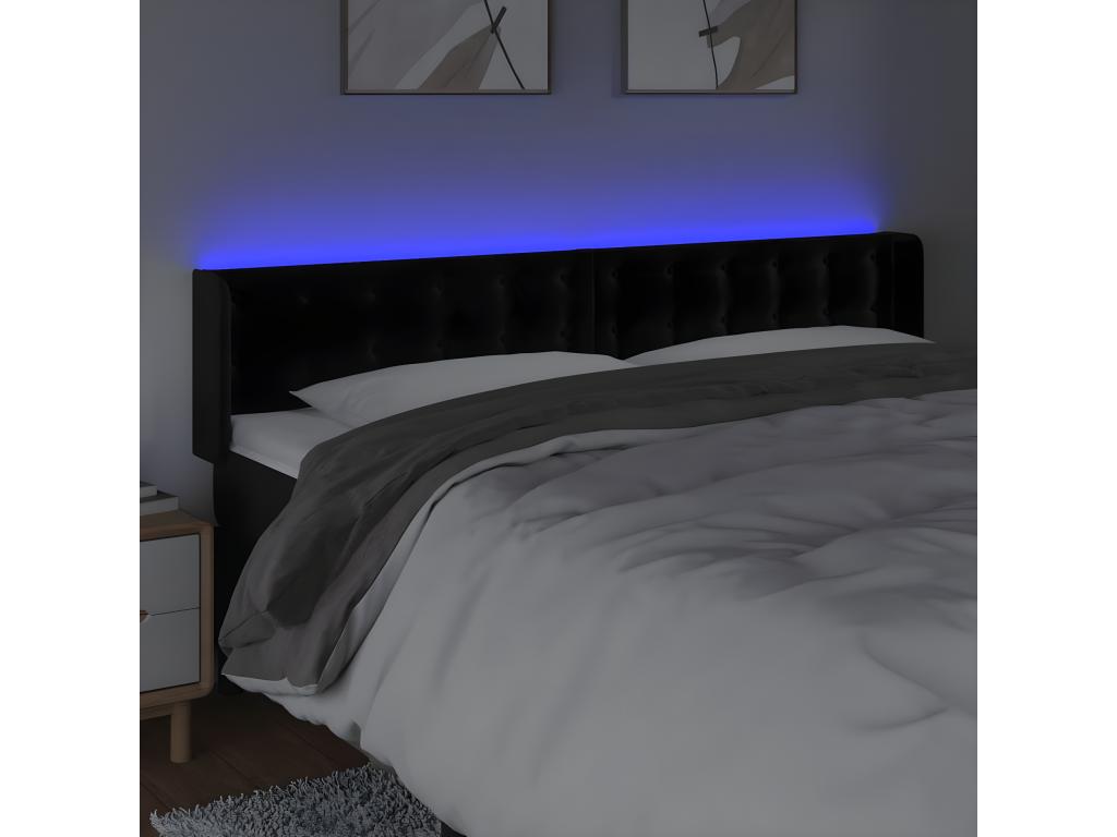 Tête de lit à LED Noir 163x16x78/88 cm Velours 61123BFVF