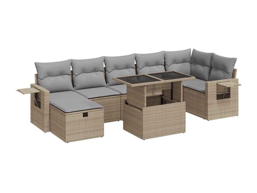 Salon de jardin avec coussins 8 pièces beige résine tressée 55132FQAX