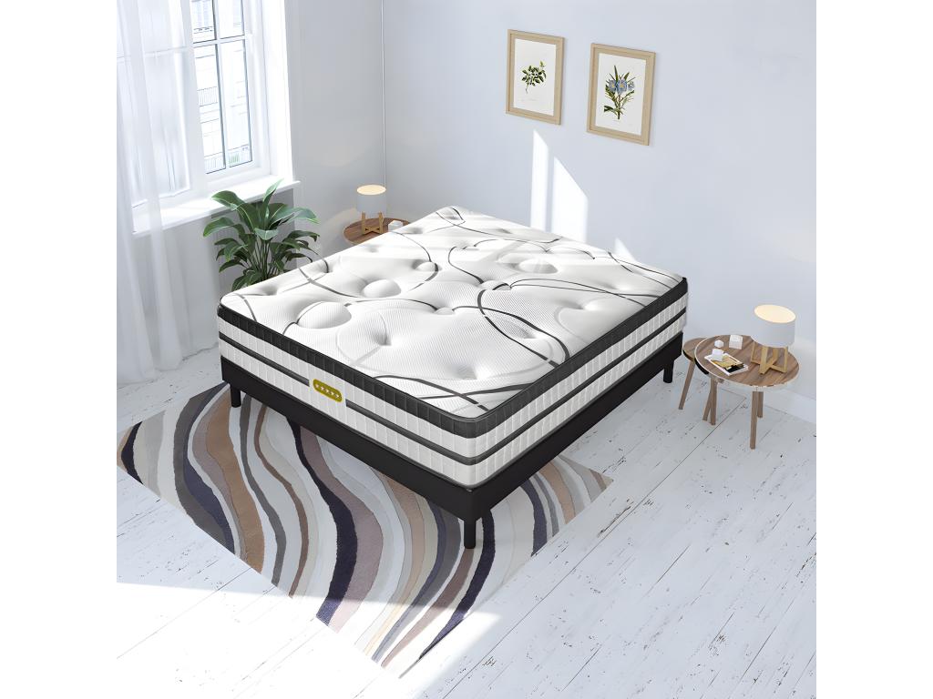 Ensemble sommier Bois Noir et Matelas Nidchicshop Ressorts ensachés Accueil mémoire 26cm 140x190cm 85289SZPL
