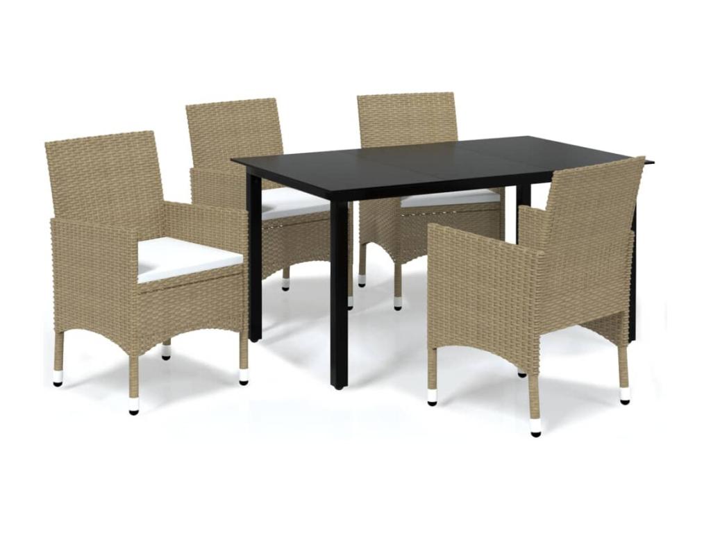 Ensemble à manger de jardin et coussins 5 pcs Poly rotin Beige 75288EMHL