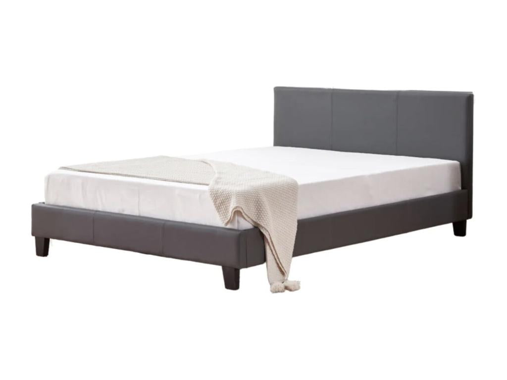 Lit double simili cuir Calmetop-Couleur Gris-160x200 34746ZBNN