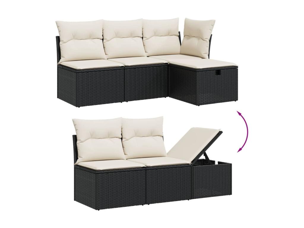 Salon de jardin 6 pcs avec coussins noir résine tressée 00729XBQB