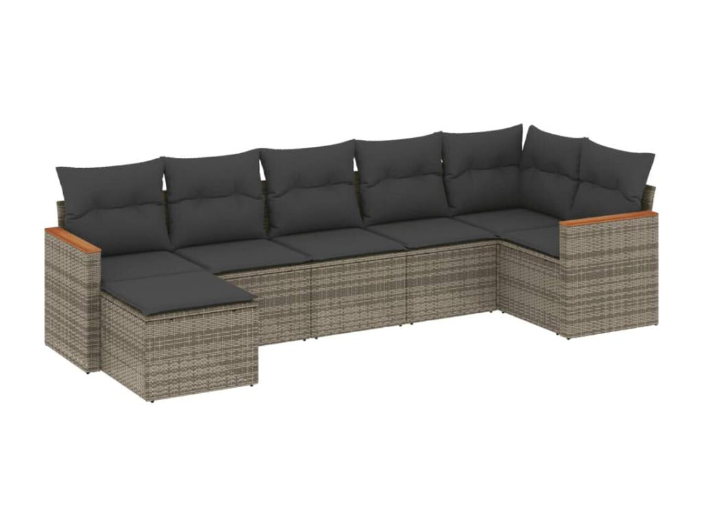 Salon de jardin avec coussins 7 pcs gris résine tressée 68100TUZB