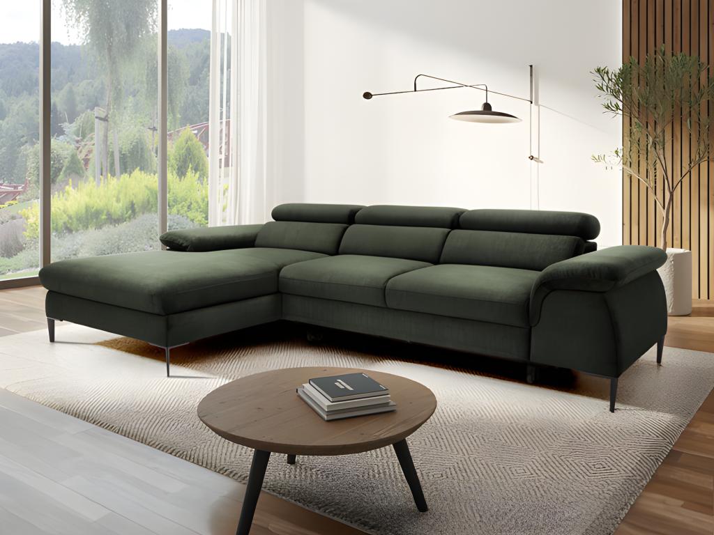 Canapé d'angle gauche convertible en velours vert SEPINA de Nidchicshop 12738DOCM