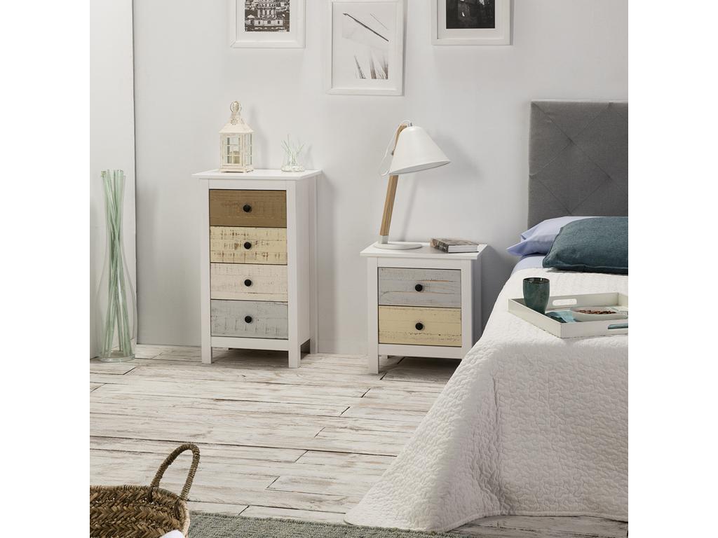 Chiffonnier Nuit 4 tiroirs Nidchicshop dans les tiroirs Blanc et Multicolores 54435MLHW