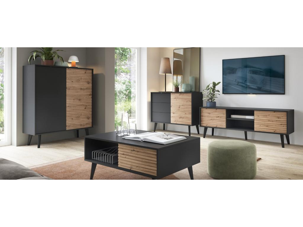 Buffet Calmetop II 154 cm chêne et noir 80849HZGW