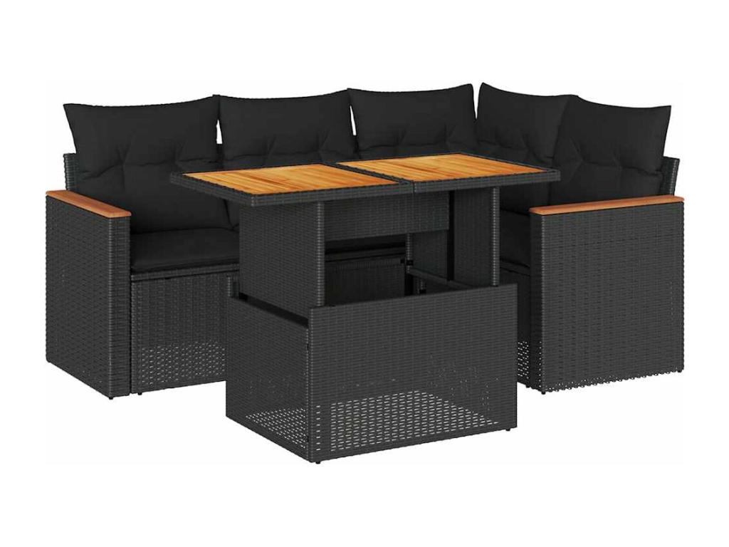 Salon de jardin 5 pièces avec coussins noir résine tressée Nidchicshop 39045MQVZ