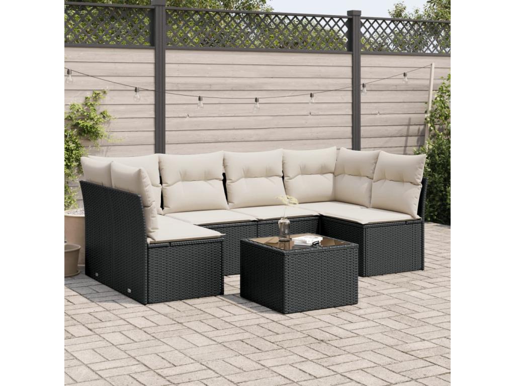 Salon de jardin 7 pcs avec coussins noir résine tressée 62093JDAR