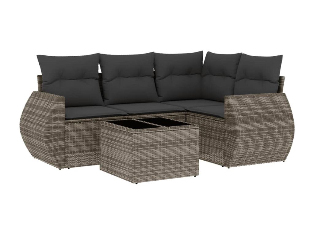Salon de jardin 5 pcs avec coussins gris résine tressée 98022FMGE