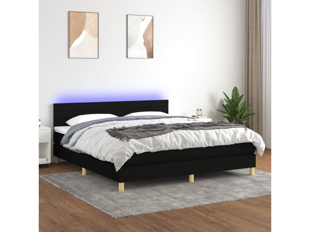 Sommier à Nidchicshop de lit avec matelas LED Noir 160x200 cm Tissu 01600MYOW