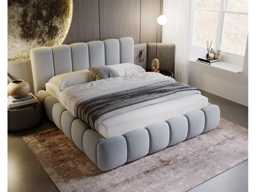 Lit rembourré avec rangement - 160x200 - lit double - velours - gris clair - Cloud 00716LGJU