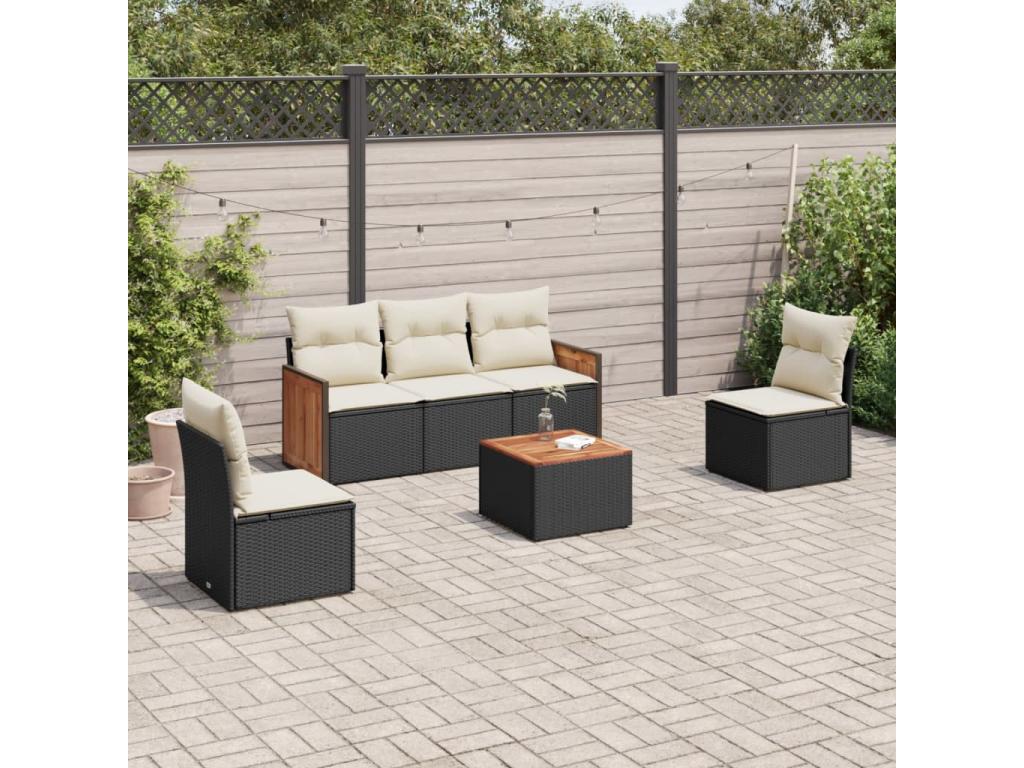 Salon de jardin 6 pcs avec coussins noir résine tressée 81179DRLV