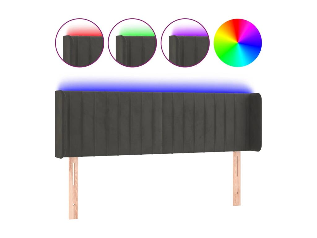 Tête de lit à LED Gris foncé 147x16x78/88 cm Velours 08090YEIH