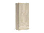 Armoire Calmetop armoire de chambre 2 portes 2 tiroirs armoire de chambre avec barre de suspension 81x52h180 cm chêne 84615FVOM