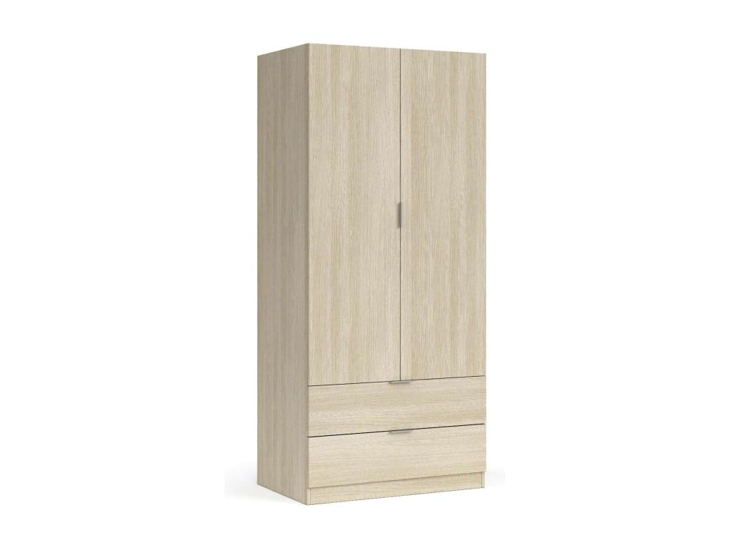 Armoire Calmetop armoire de chambre 2 portes 2 tiroirs armoire de chambre avec barre de suspension 81x52h180 cm chêne 84615FVOM