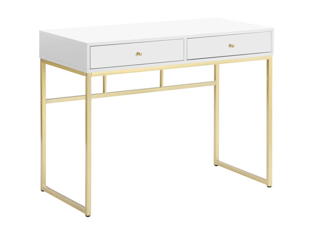 Console avec 2 tiroirs en MDF - Blanc et doré - Calmetop 71617IZCV