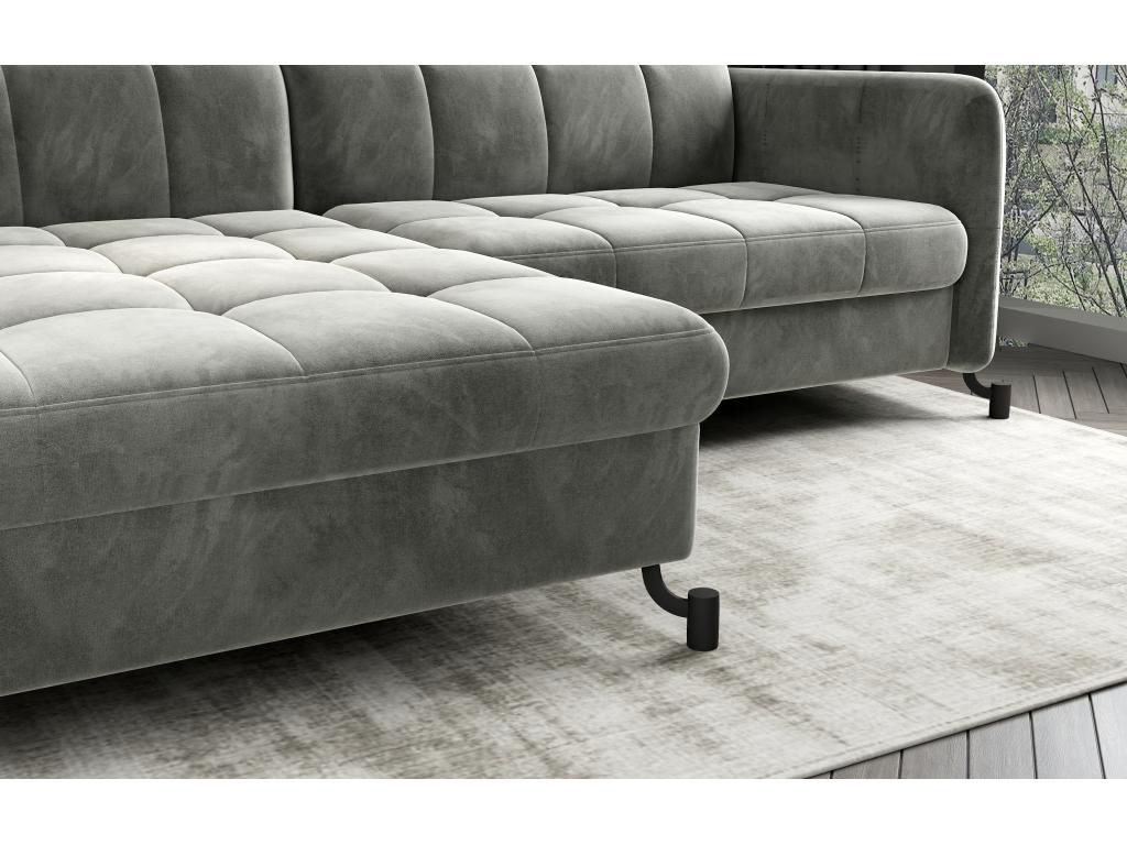 Canapé convertible angle gauche avec têtières réglables tissu matelassé jaune Calmetop 225cm 51065WPMP