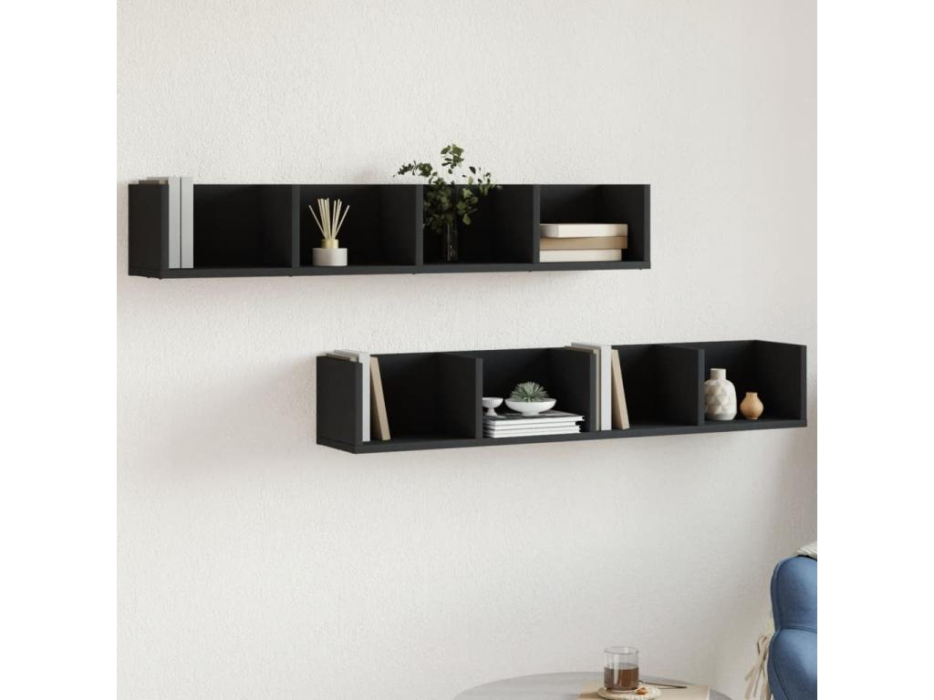 Armoires murales 2 pcs noir 99x18x16.5 bois d'ingénierie 55256OKME