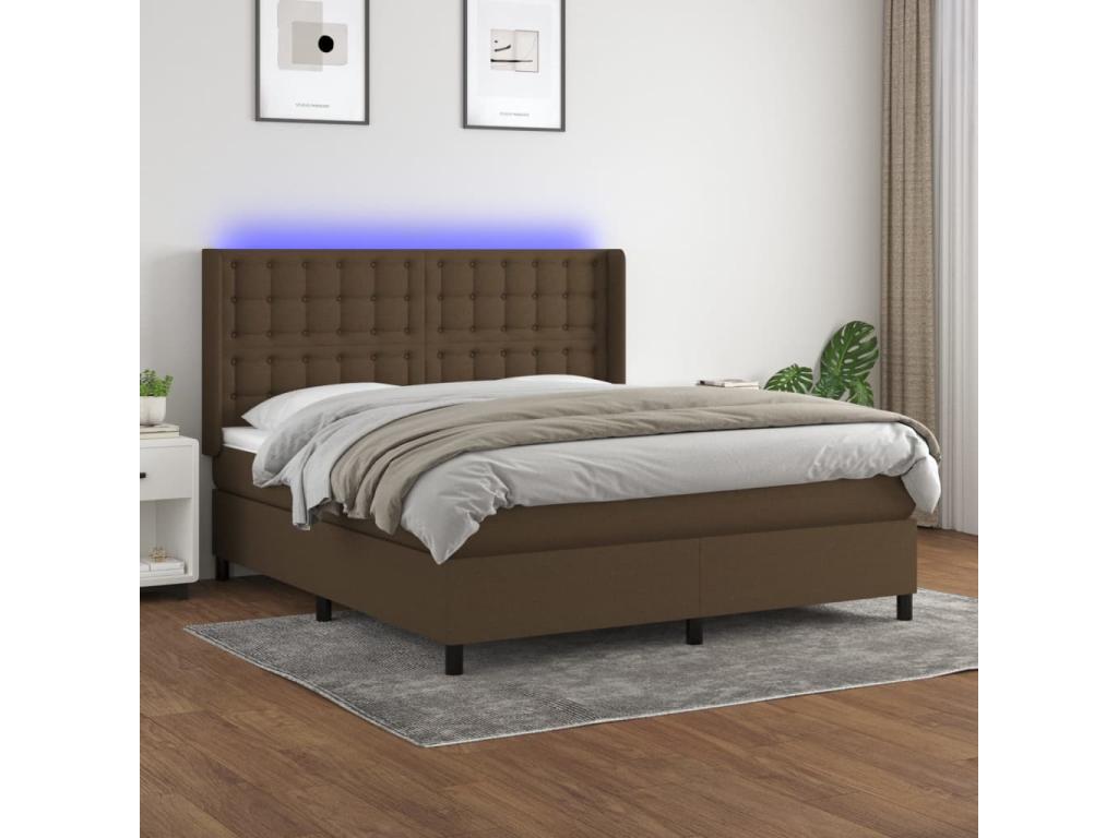 Sommier tapissier matelas et LED Marron foncé 180x200cm Tissu 91850MAIL