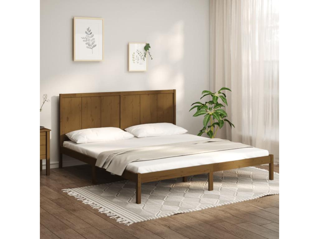 Cadre de lit Marron miel Bois de pin massif 200x200 cm 36709RXBP