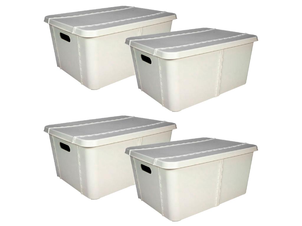 4x Boîte de rangement Life story avec couvercle grand 45l gris clair 10243BUHA