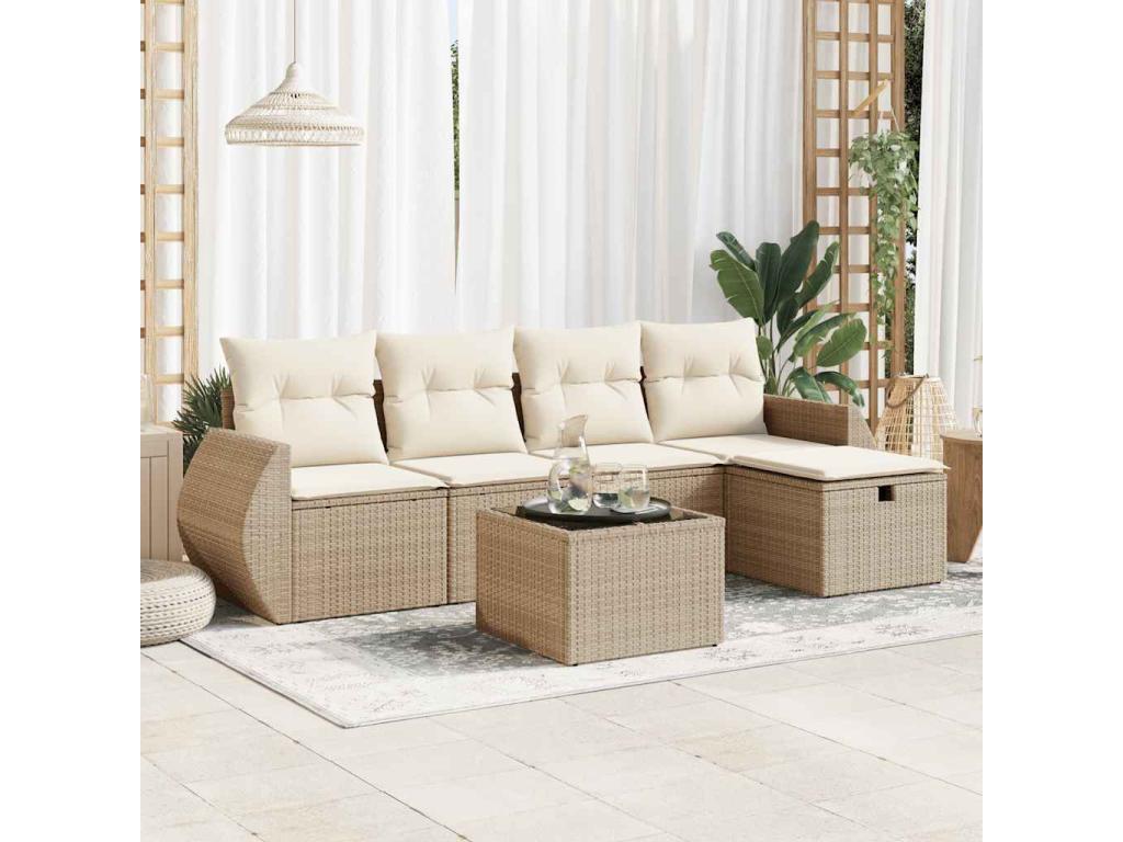 Salon de jardin avec coussins 6 pcs beige résine tressée 37895TQMB
