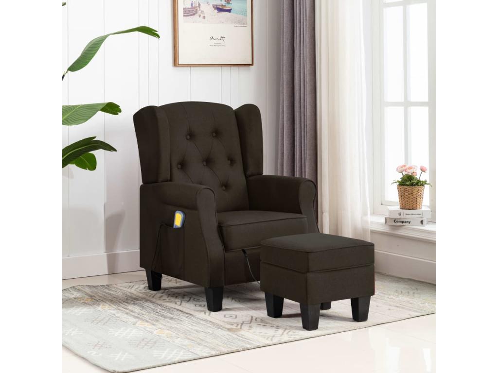 Fauteuil de massage avec repos-pied Marron foncé Tissu 99575ZZDJ